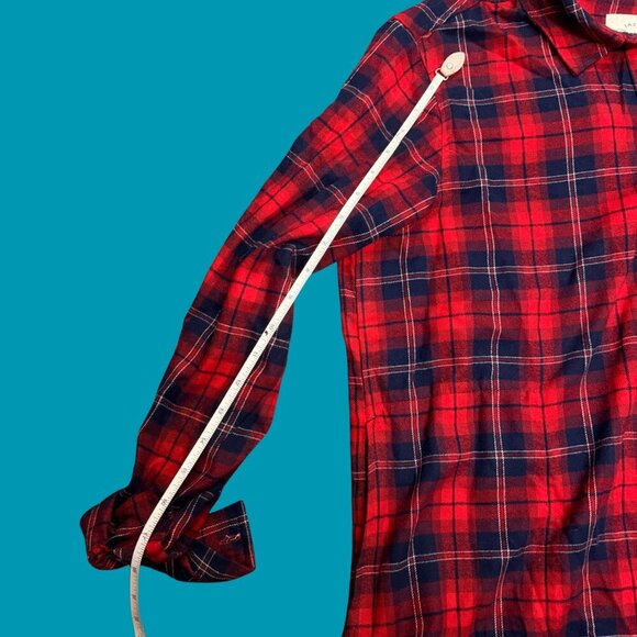 ❤️ JACHS Girlfriend Red & Navy Oversized Flannel Button-Up Shirt (Size M) - Picture 5 of 8